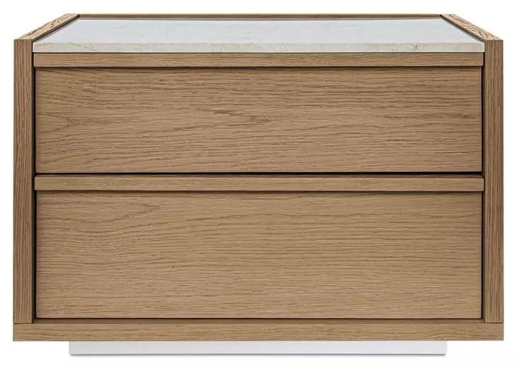 Ashcroft Oak and White 2 Drawer Marble Top Nightstand