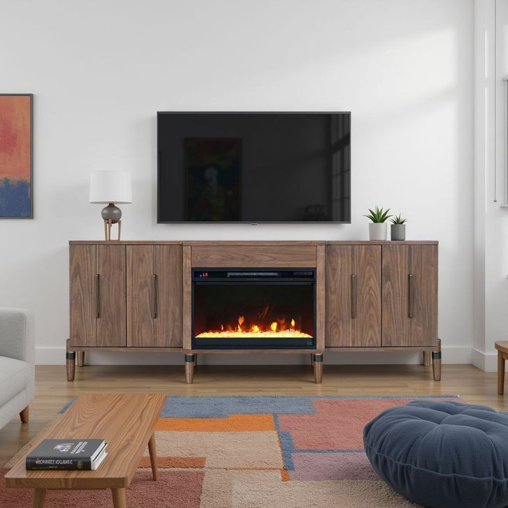 Tranquility Walnut 78" TV Stand with Fireplace