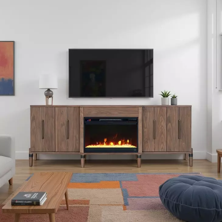 Tranquility Walnut 78" TV Stand with Fireplace