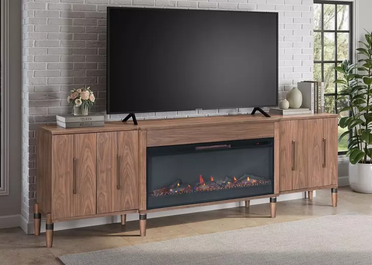 Tranquility Walnut 94" TV Stand with Fireplace