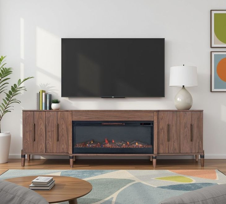 Tranquility Walnut 94" TV Stand with Fireplace