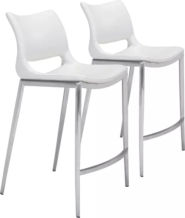 Ace White And Brushed Stainless Steel Counter Chair Set Of 2