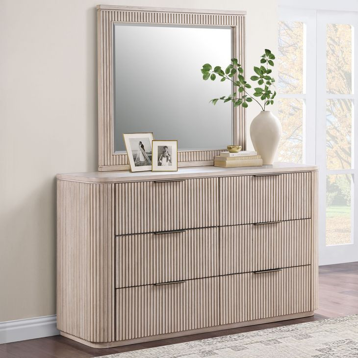 Henry Sand 6 Drawer Dresser and Rectangular Mirror