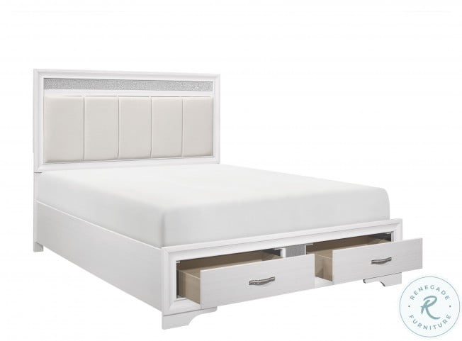 Luster White And Silver Glitter Queen Storage Platform Bed From Homelegance Coleman Furniture