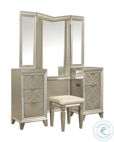 Bijou Champagne Metallic Vanity With Mirror And Led Lighting From Homelegance Coleman Furniture
