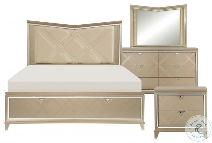 Bijou Champagne Metallic Platform Bedroom Set With Led Lighting And Footboard Storage From Homelegance Coleman Furniture