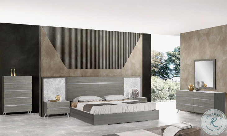 Victoria Anthracite Melamine Gray Marble Platform Bedroom Set from JNM ...