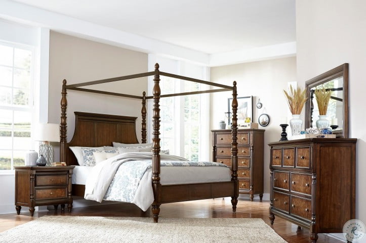 Verlyn Cherry Queen Canopy Bed from Homelegance | Coleman Furniture