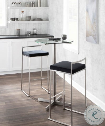 Fuji Stainless Steel With Clear Glass Top Round Bar Table Set