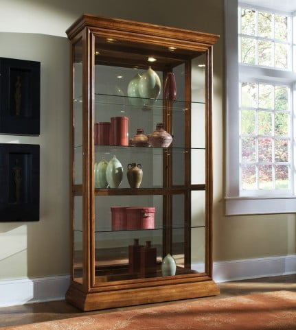 pulaski estate oak two way sliding door curio