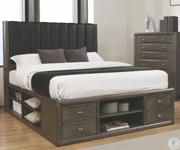Phoenix Coco Gray King Upholstered Platform Storage Bed From Coaster Coleman Furniture
