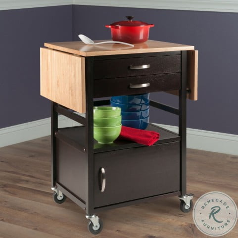 Bellini Natural And Coffee Drop Leaf Kitchen Cart