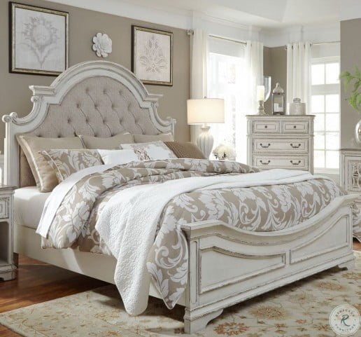 Magnolia Manor Antique White Queen Upholstered Panel Bed From Liberty Coleman Furniture