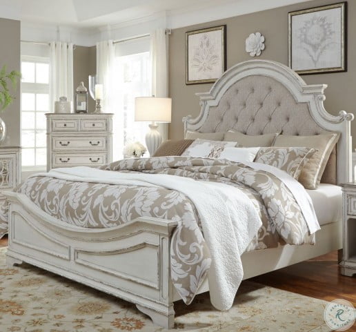Magnolia Manor Antique White King Upholstered Panel Bed From Liberty Coleman Furniture