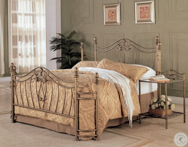 Sydney Antique Brushed Gold King Metal Poster Bed From Coaster Coleman Furniture