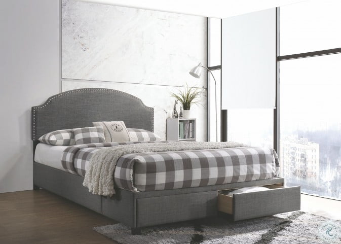 Niland Charcoal Upholstered Queen Storage Platform Bed From Coaster Coleman Furniture