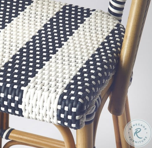 blue and white rattan bar stools