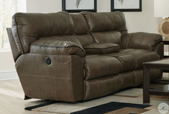 Milan Smoke Leather Power Reclining Console Loveseat From