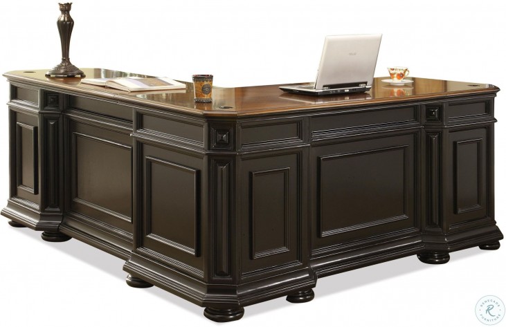 Allegro Rubed Black L Desk and Return from Riverside Furniture | Coleman Furniture
