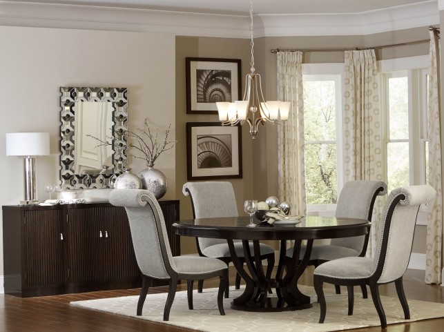 Savion Espresso Round Pedestal Extendable Dining Room Set ...