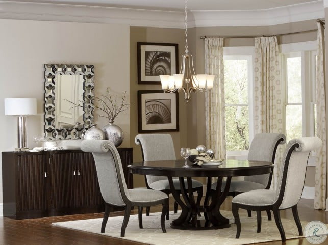 Savion Espresso Round Pedestal Extendable Dining Room Set