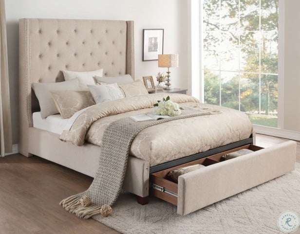 Fairborn Beige King Upholstered Platform Storage Bed From Homelegance Coleman Furniture