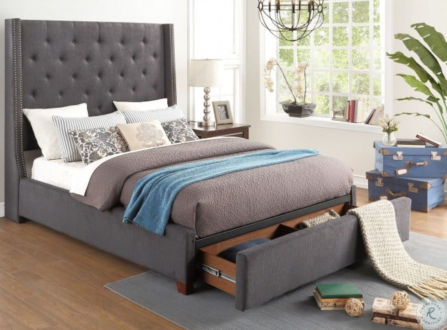 Fairborn Dark Gray King Upholstered Platform Storage Bed From Homelegance Coleman Furniture