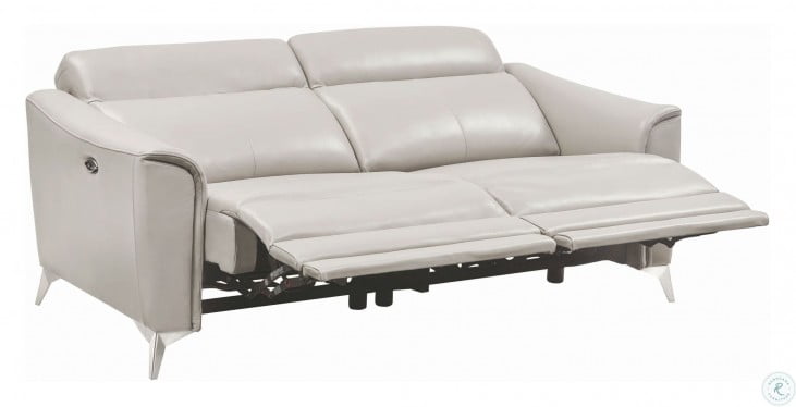 Alberta Light Gray Leather Power Reclining Sofa From Coaster Coleman Furniture