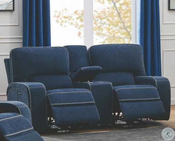 Dundee Navy Blue Power Reclining Console Loveseat With Power Headrest From Coaster Coleman Furniture