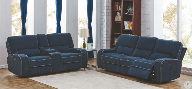 Dundee Navy Blue Power Reclining Power Headrest Living Room Set from Coaster | Coleman Furniture