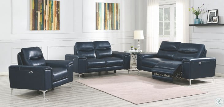Largo Ink Blue Leather Power Reclining Living Room Set from Coaster | Coleman Furniture
