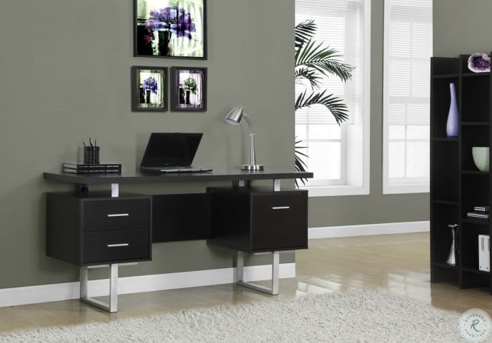 Cappuccino Hollow Core Silver Metal Office Desk From Monarch 7080 Cappuccino Hollow Core Silver Metal