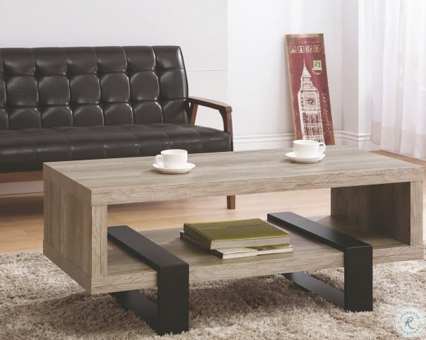 720878 Grey Driftwood And Black Coffee Table From Coaster Coleman Furniture