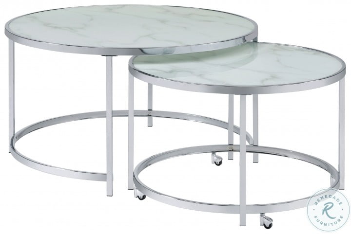 Coaster Home Furnishings Round White and Chrome Nesting Coffee Table Coaster Home Furnishings Round White and Chrome Nesting Coffee Table