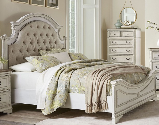 Stevenson Manor Distressed White Upholstered Panel Bedroom Set from ...