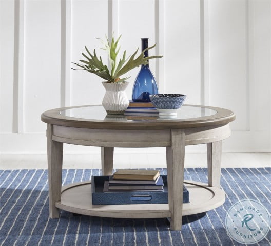 Heartland Antique White And Tobacco Round Ceiling Tile Cocktail Table From Liberty Coleman Furniture