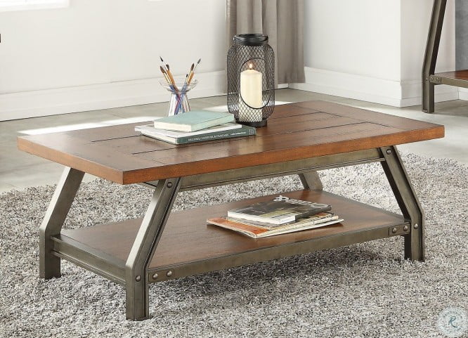 Holverson Rustic Brown And Gunmetal Cocktail Table From Homelegance Coleman Furniture