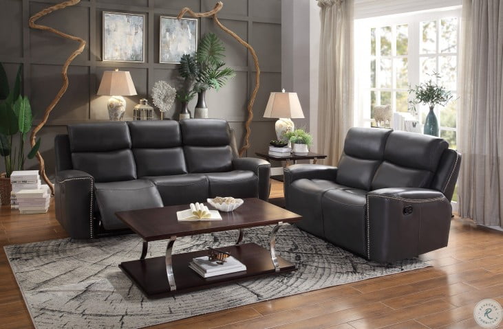 Altair Gray Leather Gel Match Double Reclining Living Room Set