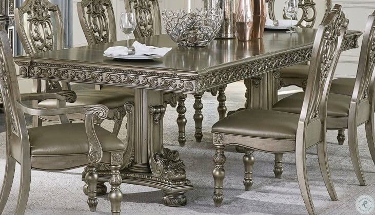Catalonia Platinum Gold Pedestal Dining Table From Homelegance Coleman Furniture