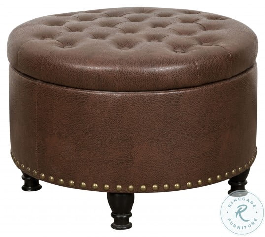 Espresso Brown Round Tufted Storage Ottoman From Pulaski Coleman Furniture
