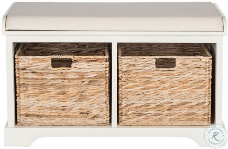 Freddy Distressed White Wicker Leather Storage Bench From Safavieh Coleman Furniture