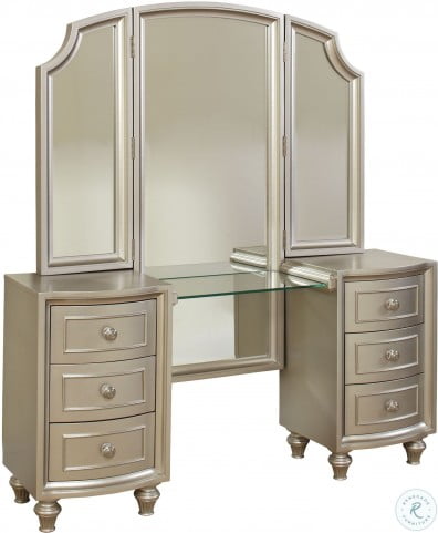 Regency Park Pearlized Silver Vanity Desk With Mirror From Avalon Furniture Coleman Furniture