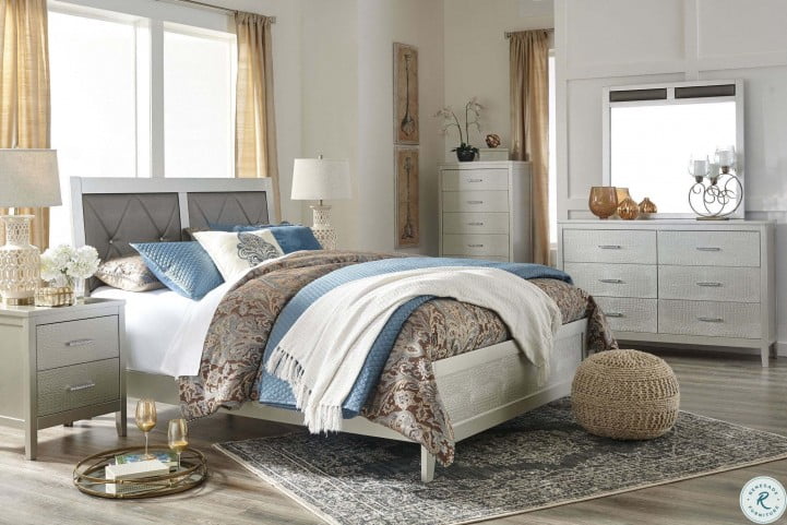 Olivet Silver Upholstered Panel Bedroom Set from Ashley ...