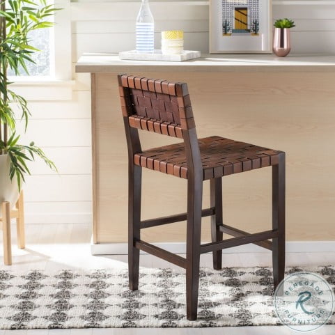 Paxton Cognac And Walnut Woven Leather Counter Height Stool From Safavieh Coleman Furniture