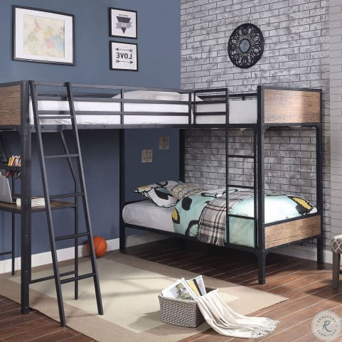 Alcor Black And Light Oak Triple Over Twin Bunk Bed From Furniture Of America Coleman Furniture
