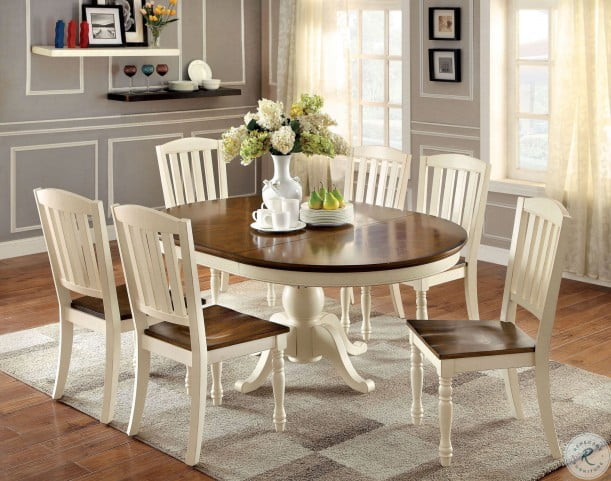 Harrisburg Vintage White And Dark Oak Oval Extendable Dining Room Set From Furniture Of America Cm3216ot Table Coleman Furniture