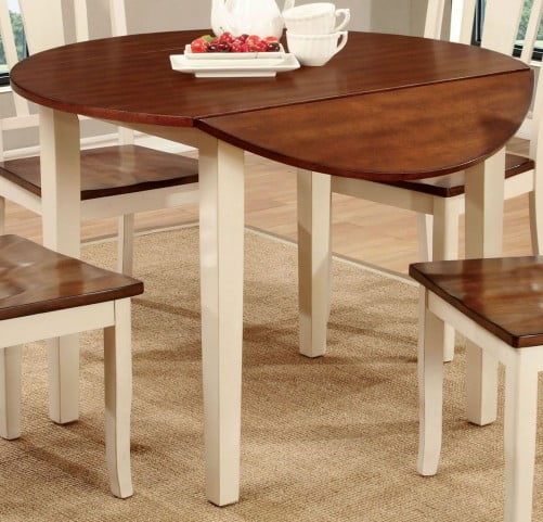 Dover Ii Vintage White And Cherry Drop Leaf Round Dining Table From Furniture Of America Cm3326wc Rt Coleman Furniture