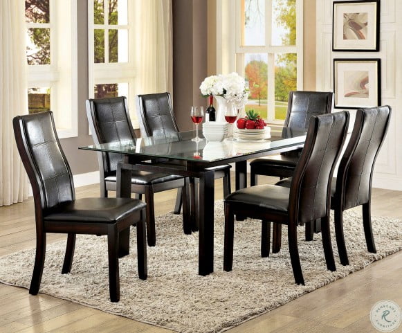 Phyllis Dark Walnut Rectangular Glass Top Dining Table Cm3462t Table Furniture Of America