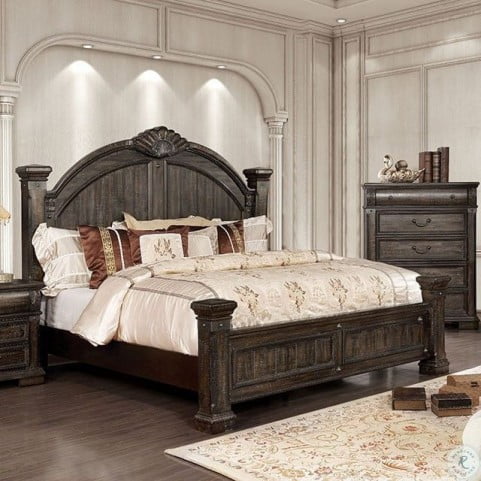 Genevieve Distressed Walnut Poster Bedroom Set From Furniture Of America Coleman Furniture