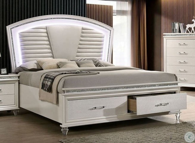 Maddie Pearl White And White King Upholstered Storage Panel Bed From Furniture Of America Coleman Furniture